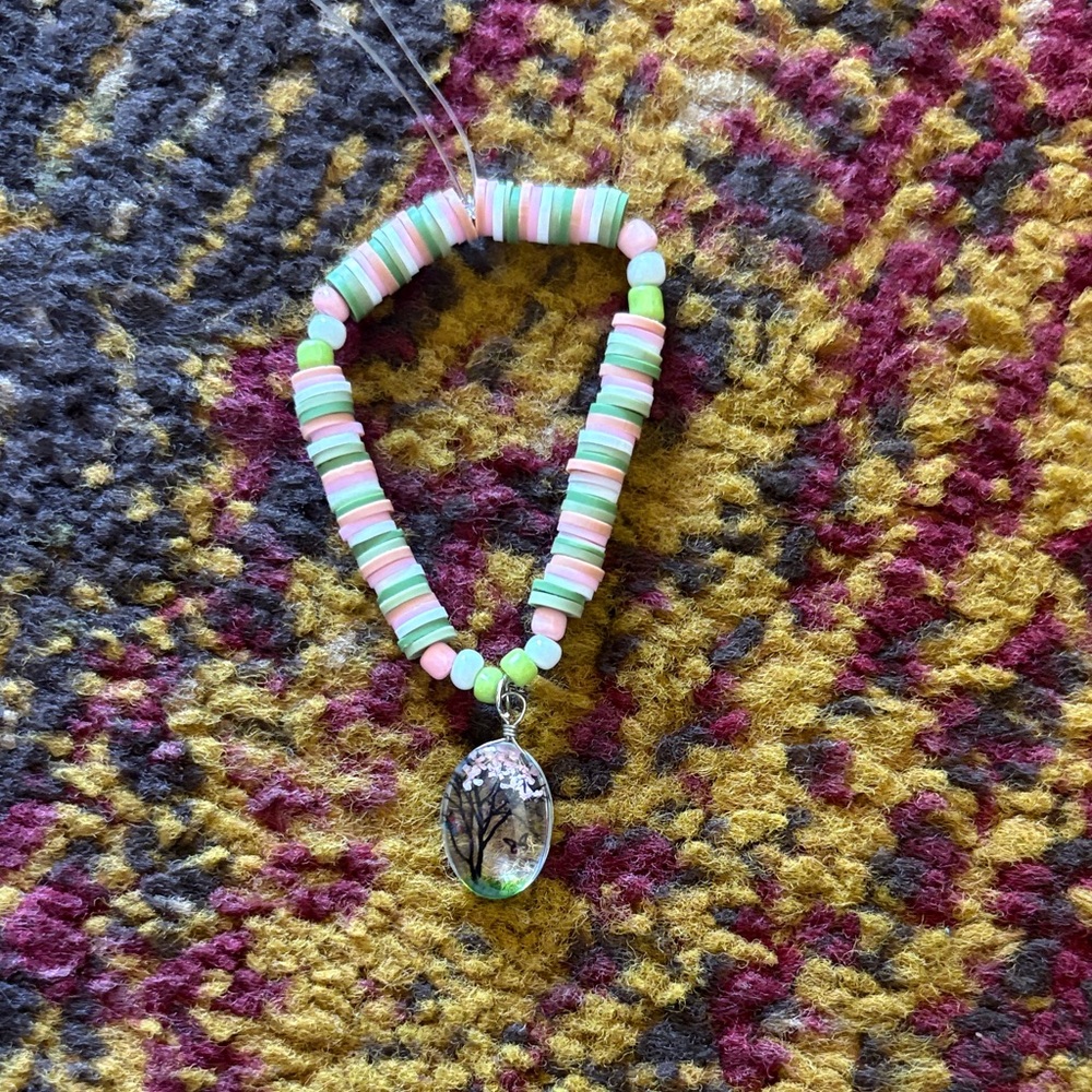 Colorful Beaded Bracelet with Tree Pendant